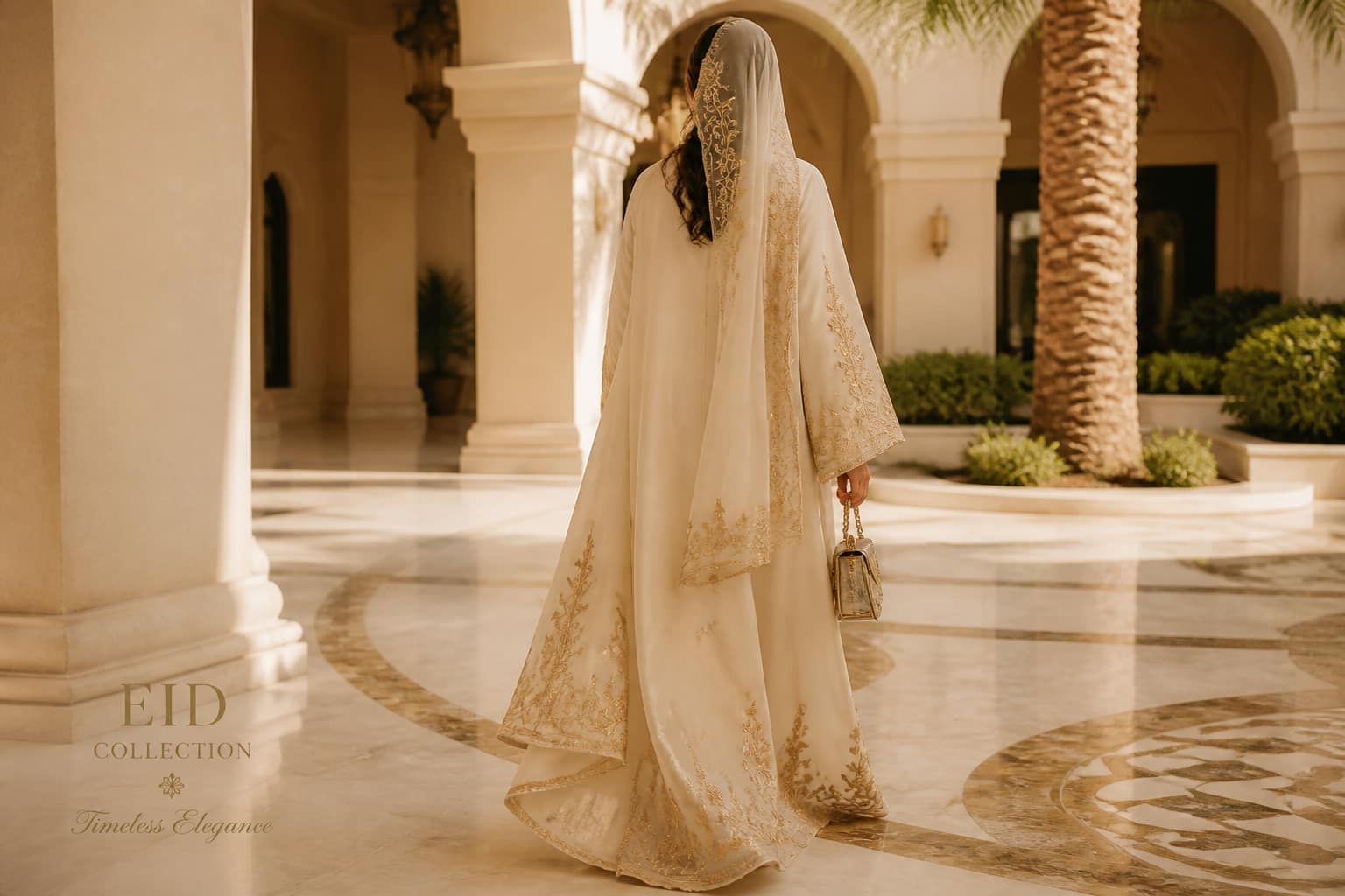 Eid morning. Cream, gold, sunlight.